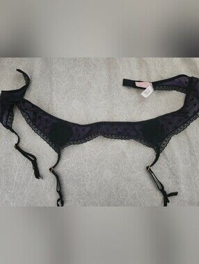 Rare Victoria's Secret Very Sexy Purple Sheer Black Polka-dot Embroidered Garter